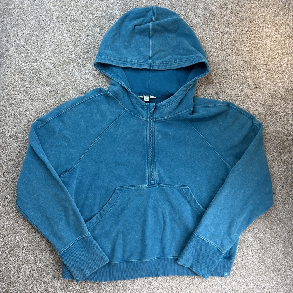 JoyLab Hoodie Womens Large Blue Terry 1/2 Zip Kangaroo Pullover Sweatshirt